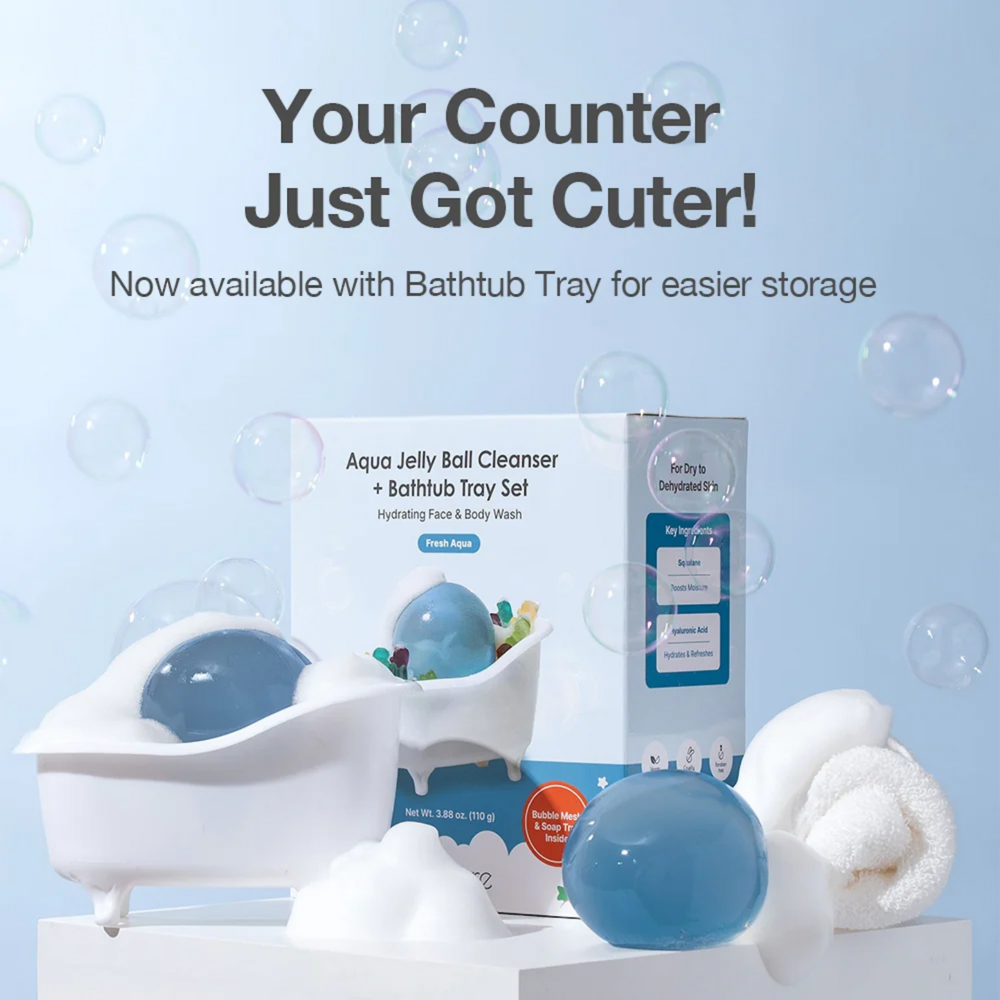 Be Bare Aqua Jelly Ball Cleanser+Bathtub Tray Set-Fresh Aqua