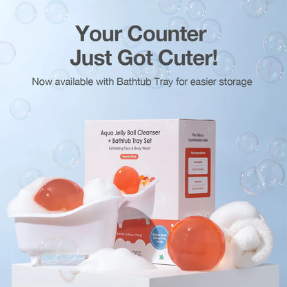 Be Bare Aqua Jelly Ball Cleanser+Bathtub Tray Set-Peachy Pink