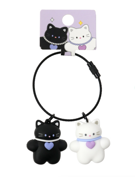 [Art Box] Black & White Cat Keyring