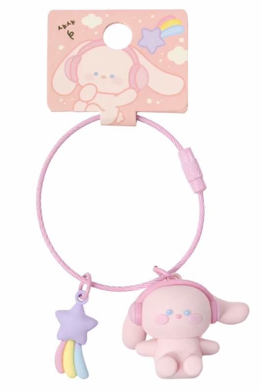 [Art Box] Sasha Pink Bunny 3D Tiny Figure Charm Wire Ring Keychain