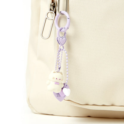 [Art Box] White Cat Purple Heart Keyring