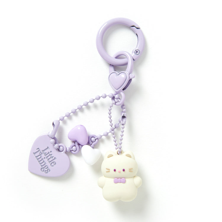 [Art Box] White Cat Purple Heart Keyring