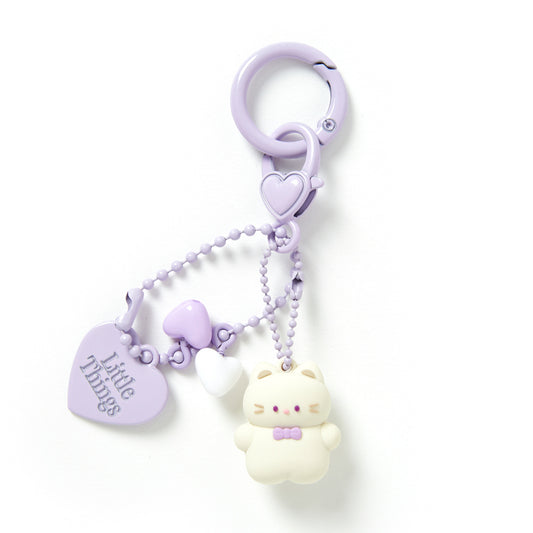[Art Box] White Cat Purple Heart Keyring