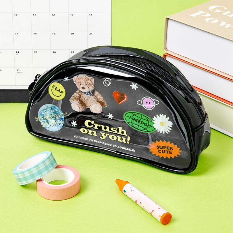 Black Retro Bear PVC Multi Pouch