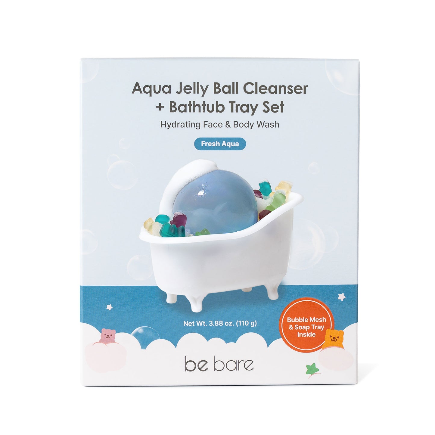 Be Bare Aqua Jelly Ball Cleanser+Bathtub Tray Set-Fresh Aqua