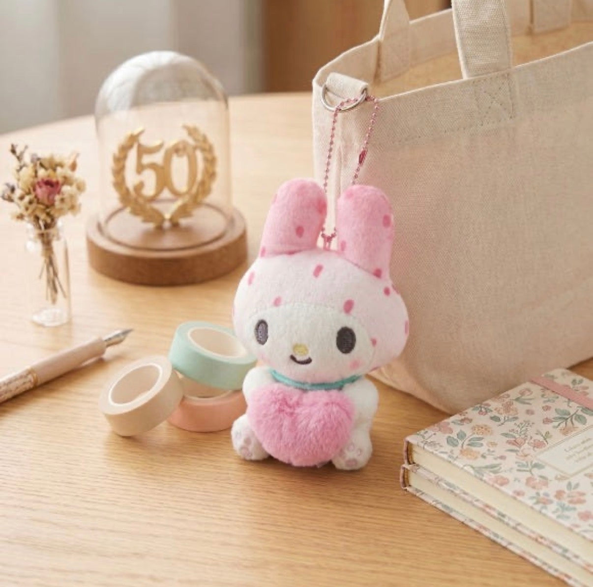 My Melody Polka Dot Pink Heart Keychain