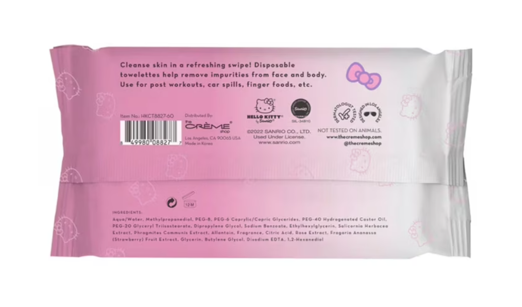[The Crème Shop] X Hello Kitty 3-in-1 Complete Cleansing Facial Towelettes, 60 Count Wipes