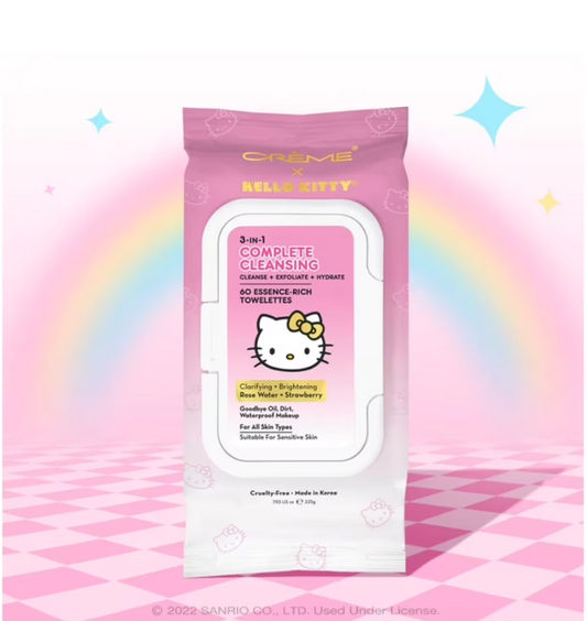 [The Crème Shop] X Hello Kitty 3-in-1 Complete Cleansing Facial Towelettes, 60 Count Wipes